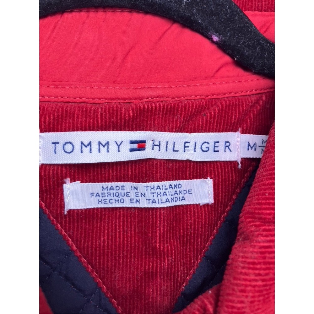 Tommy Hilfiger Quilted Jacket Womens Medium Red Corduroy Trim Barn Coat 4758 - Picture 2 of 7